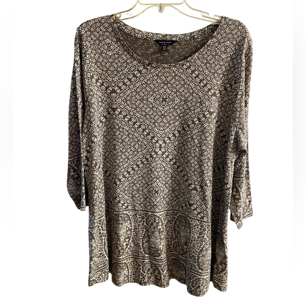 Lucky Brand Geometric Print paisley Brown Tunic 1X
